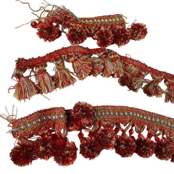Ball Fringe Trim Attached Beads 1 Yard u Decorative Accent Orange Red Blue Yello - Picture 3 of 7